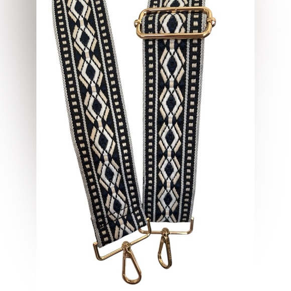 Crossbody Bag Strap Double Diamond Woven Navy & White reversed Patterned - Picture 5 of 5